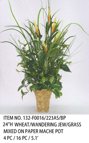 24"H WHEAT/WANDERING JEW/GRASS ON PAPER MACHE POT