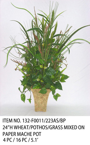 24"H WHEAT/POTHOS/GRASS ON PAPER MACHE POT