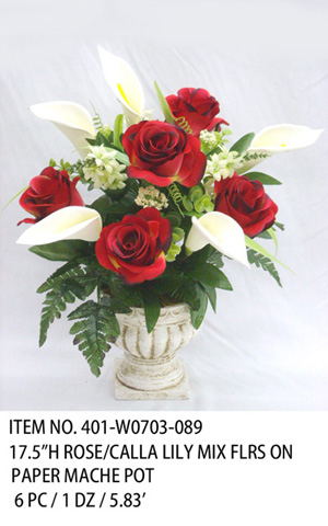17.5"H ROSE/CALLA LILY MIX FLRS ON PAPER MACHE POT