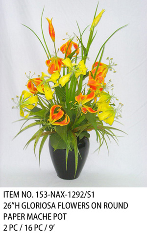 26"H GLORIOSA FLOWERS ON ROUND PAPER MACHE POT