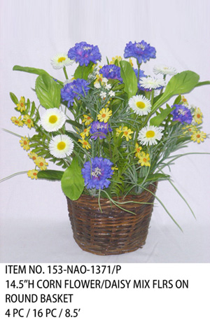 14.5"H CORN FLOWER/DAISY MIX FLRS ON ROUND BASKET