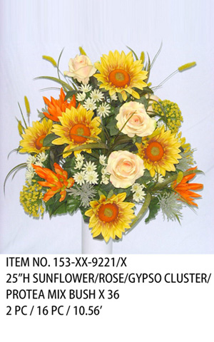 25"H SUNFLOWER/ROSE/GYPSO CLUSTER/PROYEA MIX BUSH X 36