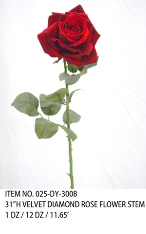 31"H VELVET DIAMOND ROSE FLOWER STEM