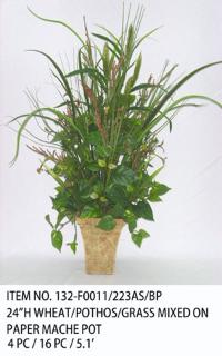 24"H WHEAT/POTHOS/GRASS ON PAPER MACHE POT