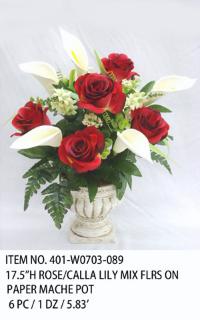 17.5"H ROSE/CALLA LILY MIX FLRS ON PAPER MACHE POT