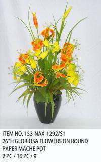 26"H GLORIOSA FLOWERS ON ROUND PAPER MACHE POT
