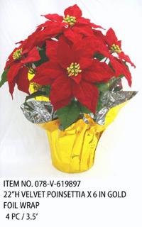 22"H VELVET POINSETTIA X 6 IN GOLD FOIL WRAP