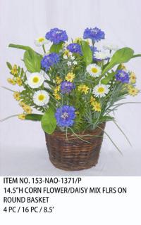 14.5"H CORN FLOWER/DAISY MIX FLRS ON ROUND BASKET