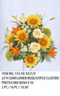 25"H SUNFLOWER/ROSE/GYPSO CLUSTER/PROYEA MIX BUSH X 36