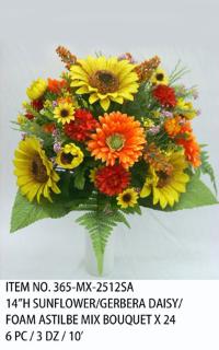 14"H SUNFLOWER/GERBERA DAISY/FOAM ASTILBE MIX BOUQUET X 24